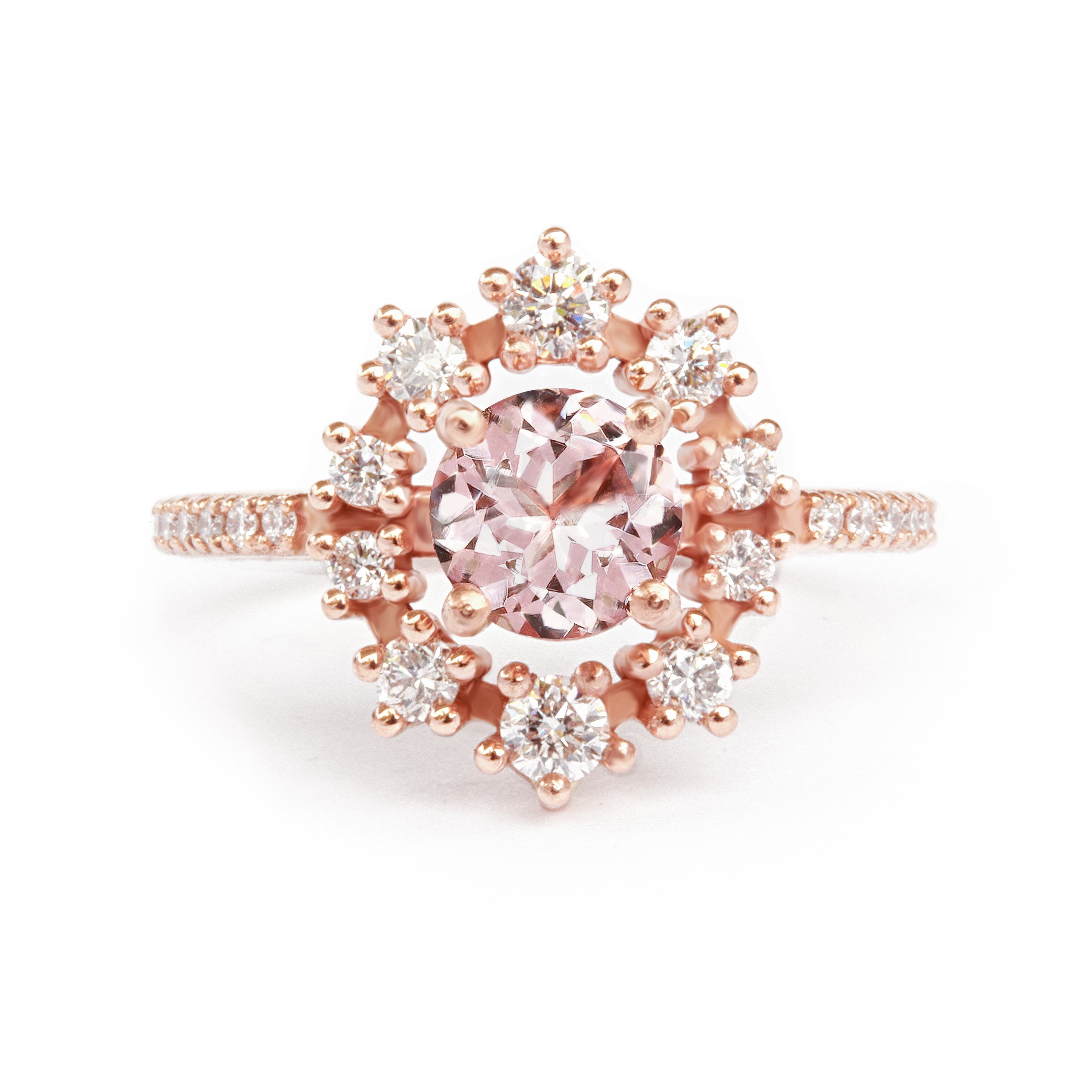 Morganite & Diamond Halo Unique Engagement Ring - Glory ♥
