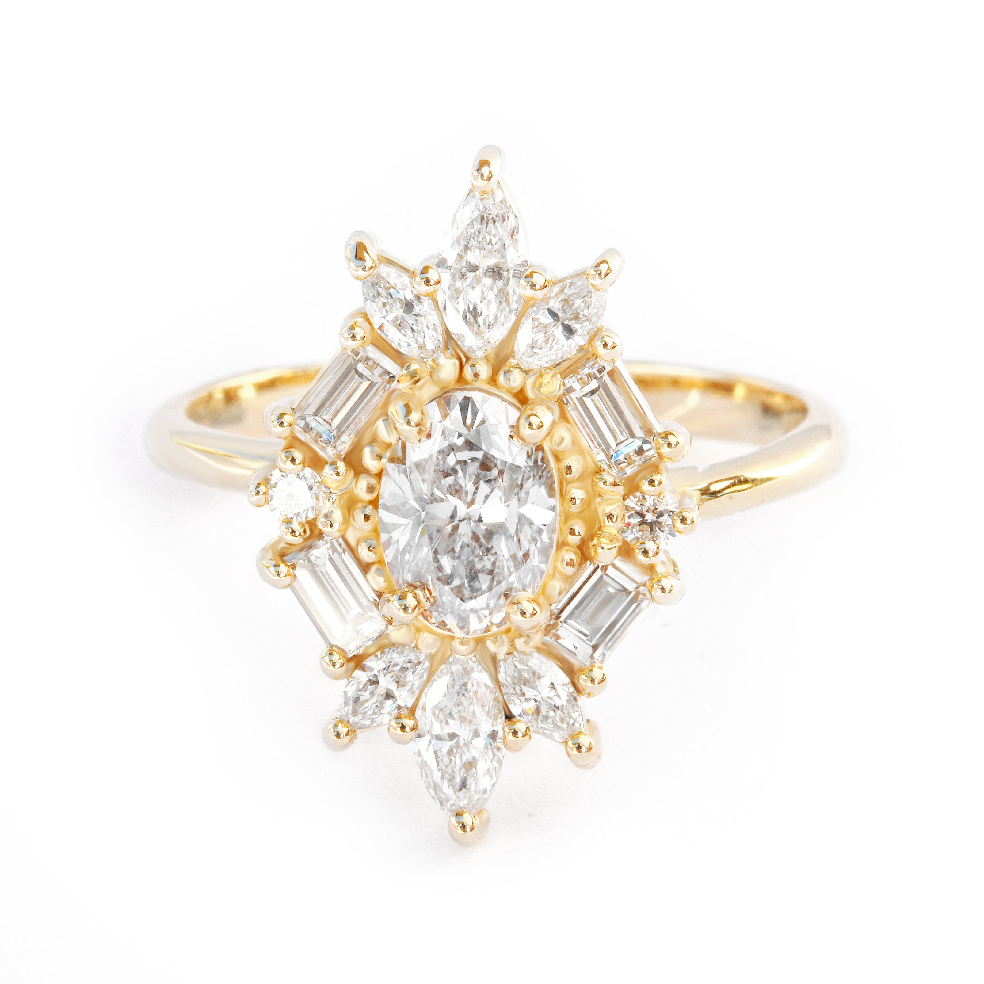 Great Gatsby Art Deco Oval Diamond Unique Engagement Ring - sillyshinydiamonds