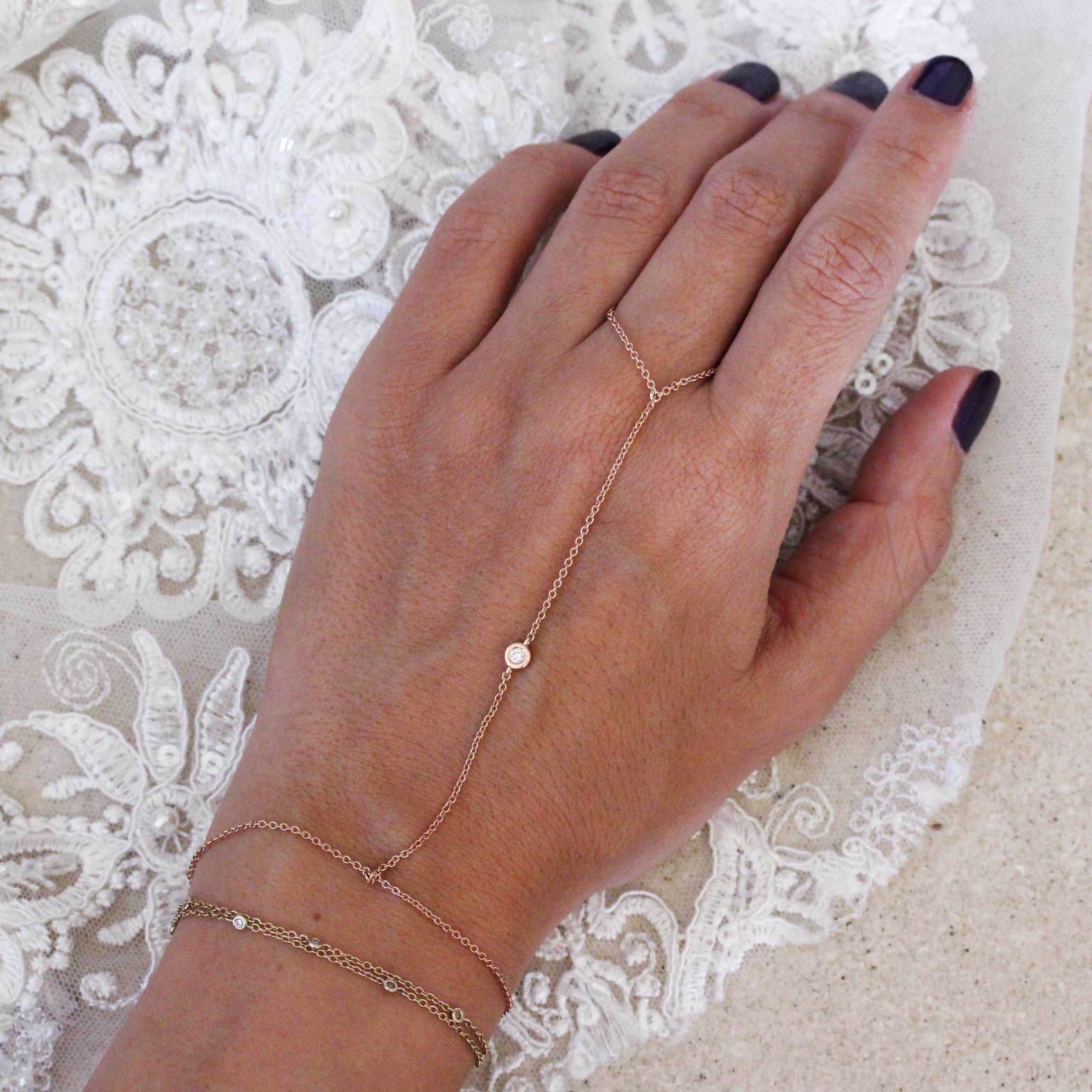 One Diamond Hand Chain, Ring Slave Bracelet