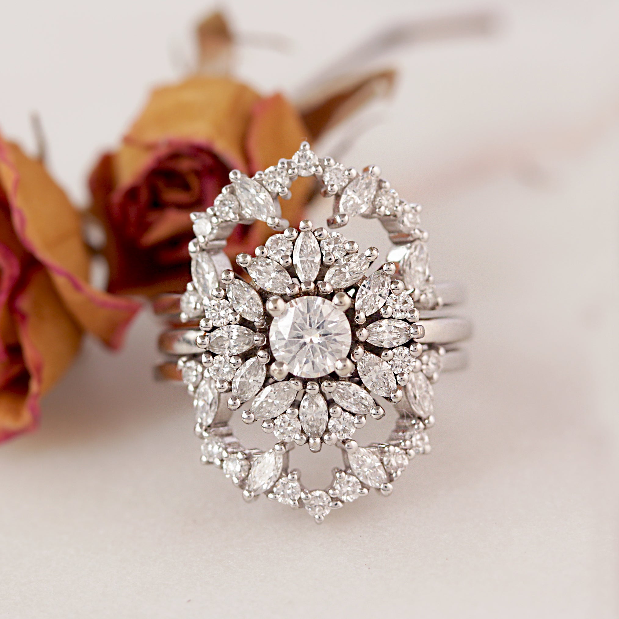 Delicate round art deco diamond engagement ring - "Harper" ♥
