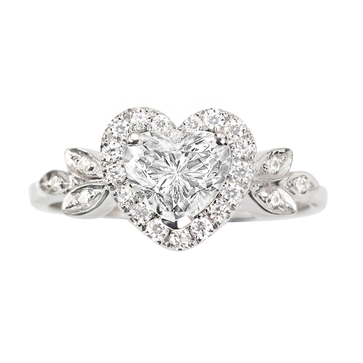 Blossom Heart Diamond Halo Unique  Engagement Ring - sillyshinydiamonds
