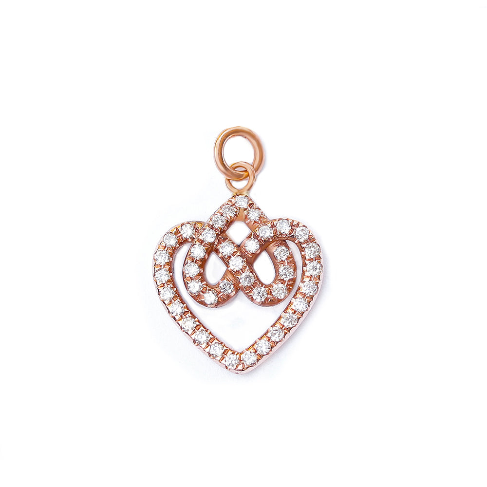 Infinity hearts lock knot diamond pendant necklace, 14K rose gold, 42 cm, ready to ship