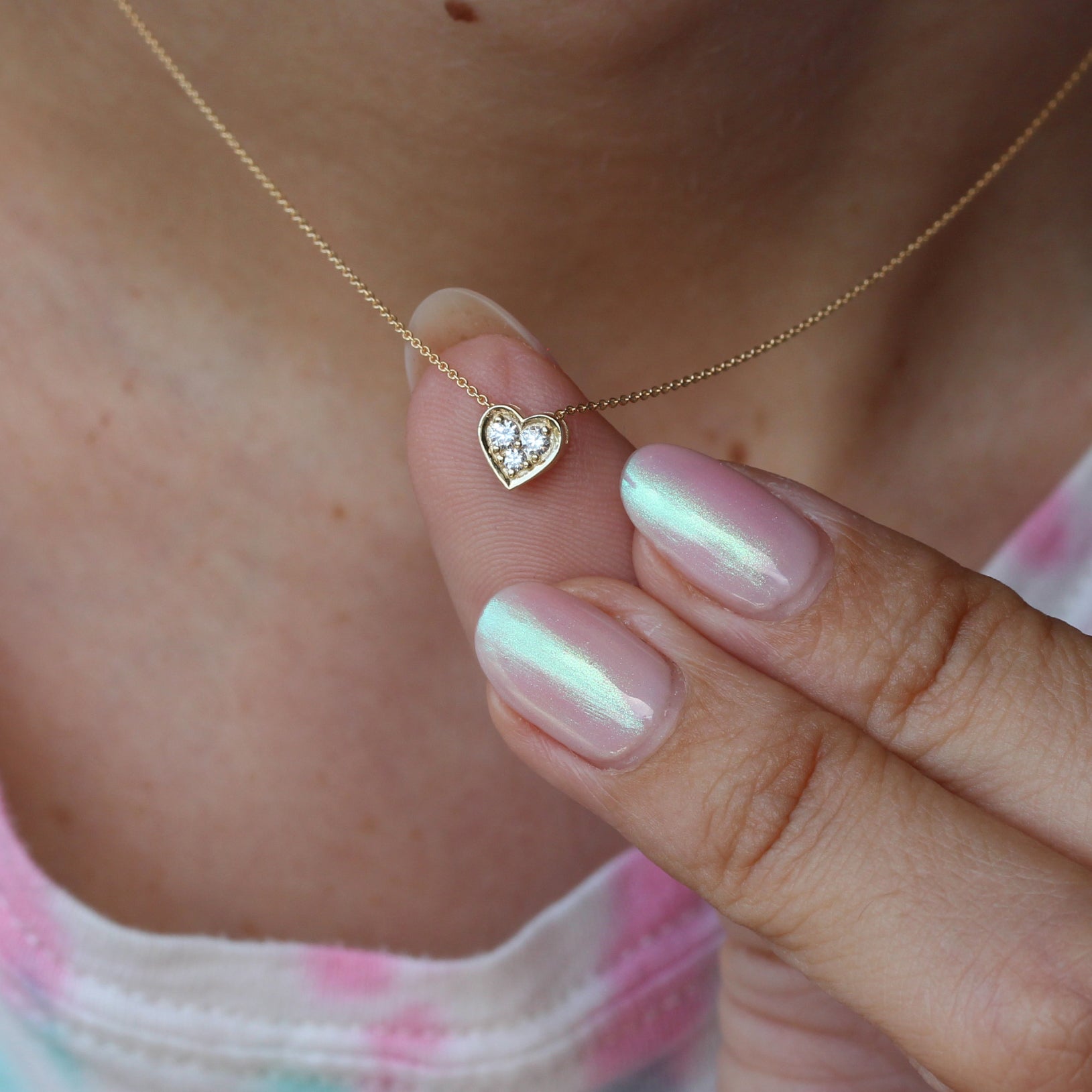 Tiny Heart Diamond Pave dainty necklace