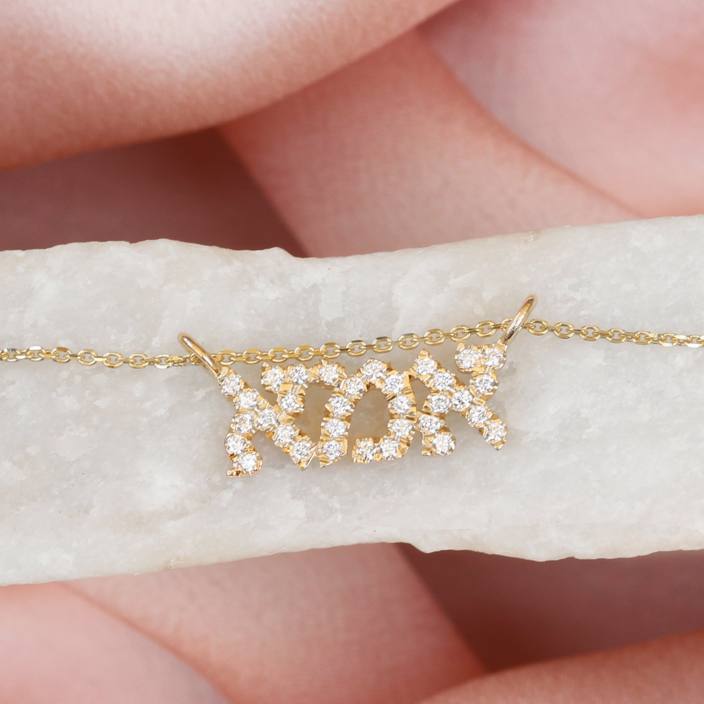 Hebrew Mom Necklace, 14K Solid Gold & Diamond Mother Necklace