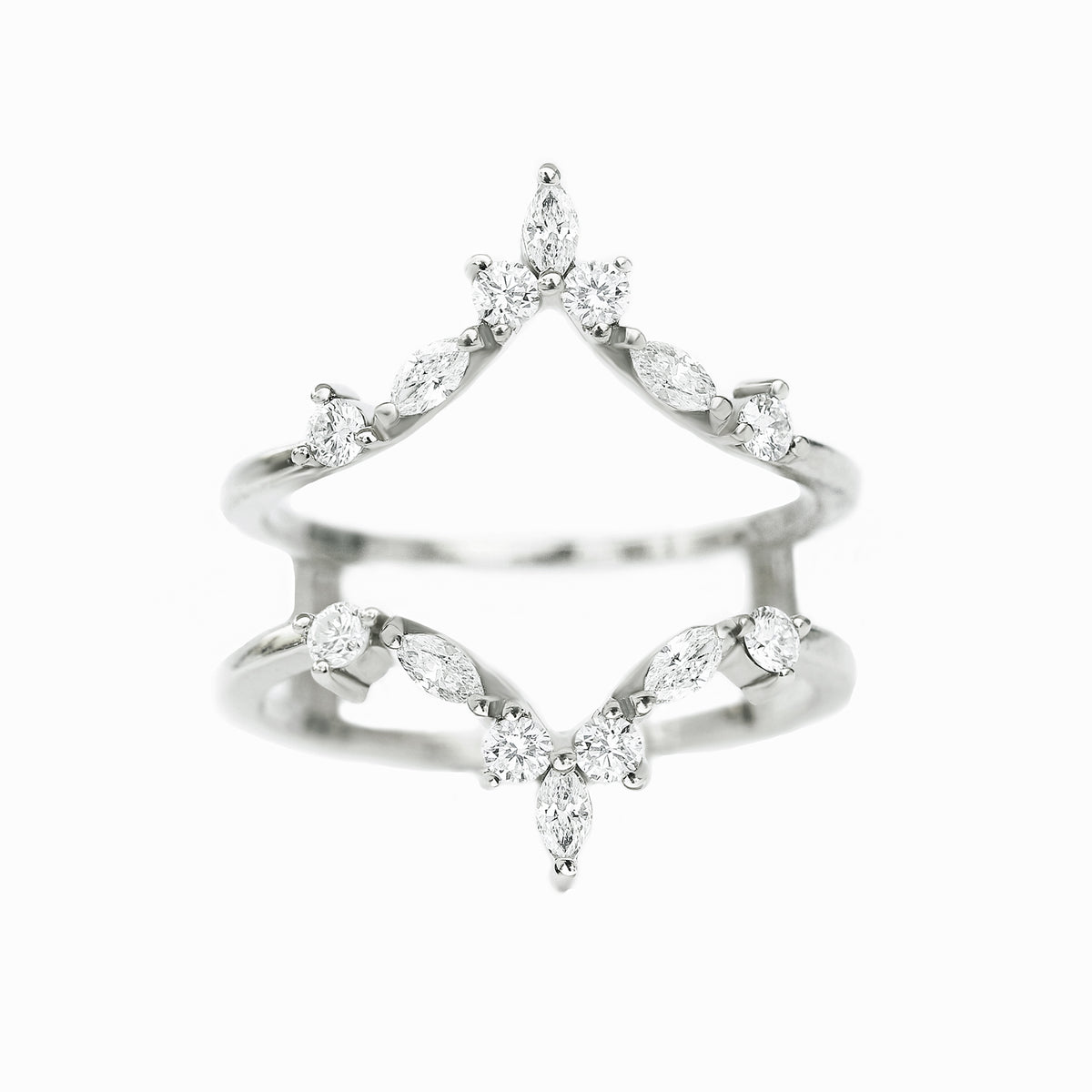 14K white gold curve diamond ring guard