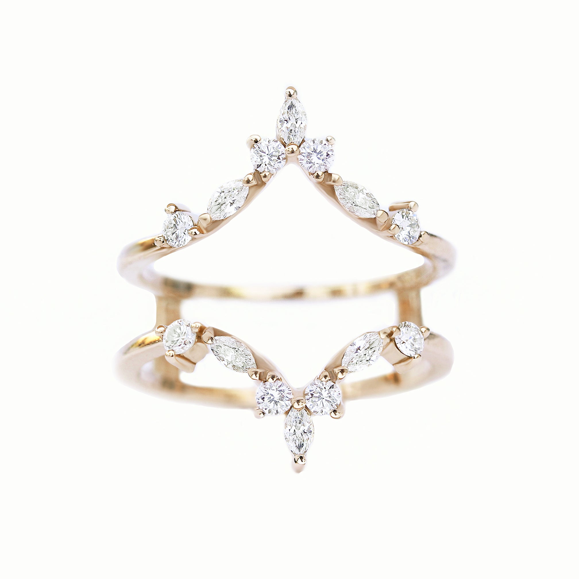 yellow gold round and marquise diamonds wedding ring guard