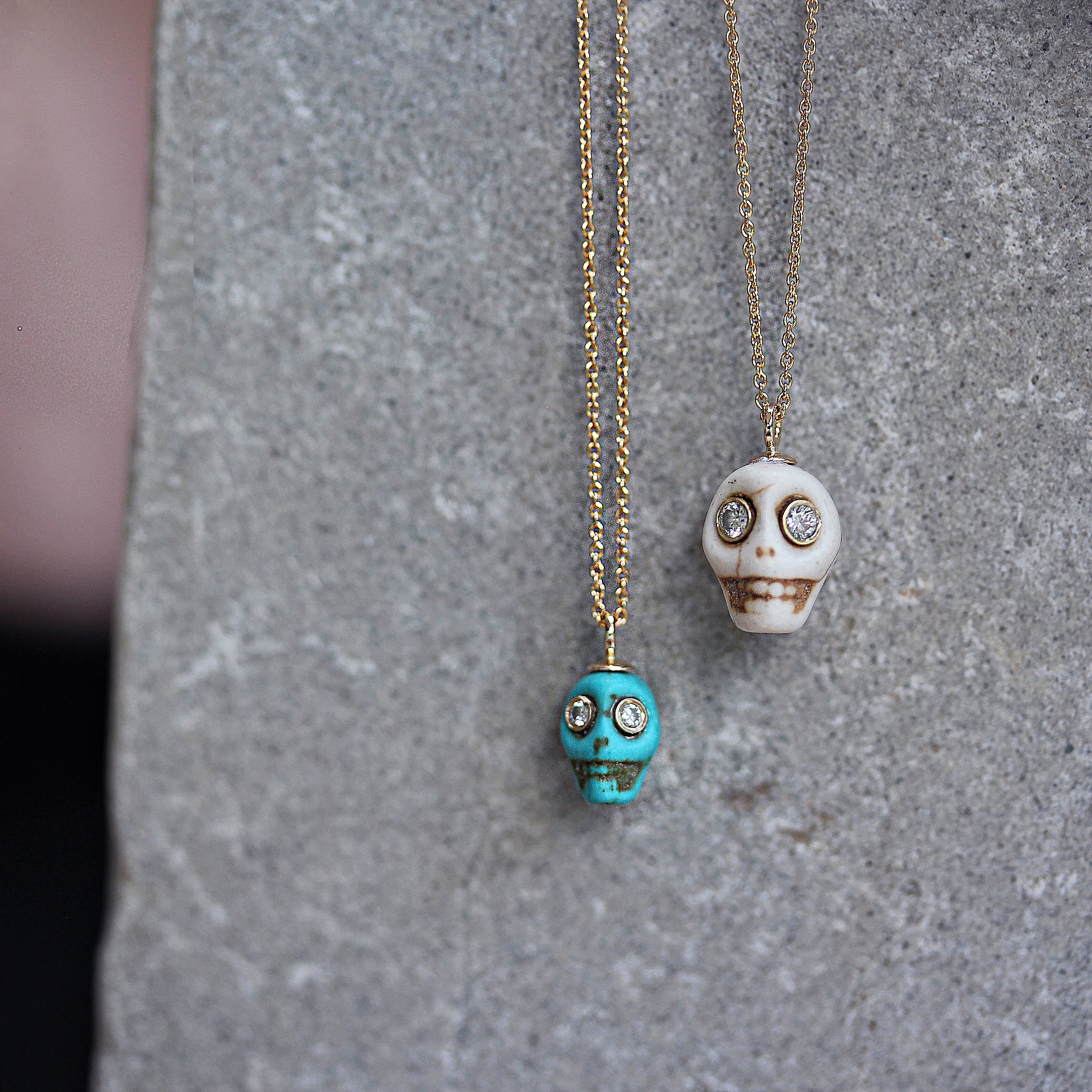 Skeleton Turqoise Hand Carved Skull Turquoise Bone, Gold & Diamonds Tribal Charm ♥ ...