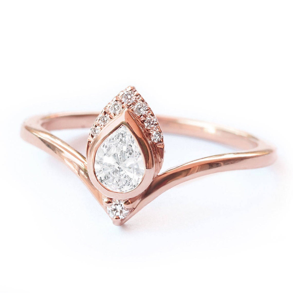 Pear Diamond Engagement Ring, 14K Rose Gold, size 7, Atyasha - sillyshinydiamonds
