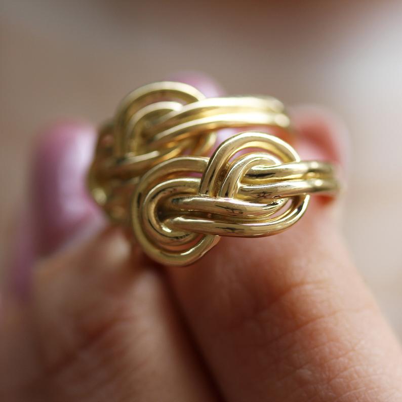 Double Infinity Knot Unique Wedding Gold Ring - sillyshinydiamonds