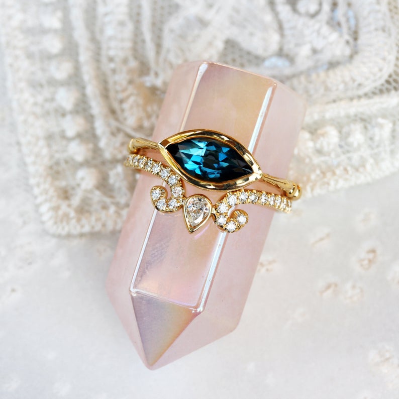Marquise Blue Topaz Solitaire Engagement Ring - sillyshinydiamonds