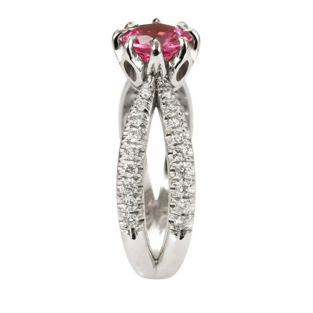 Pink Tourmaline Unique Engagement Ring, 14K White Gold Ring, Size 7.5 - sillyshinydiamonds