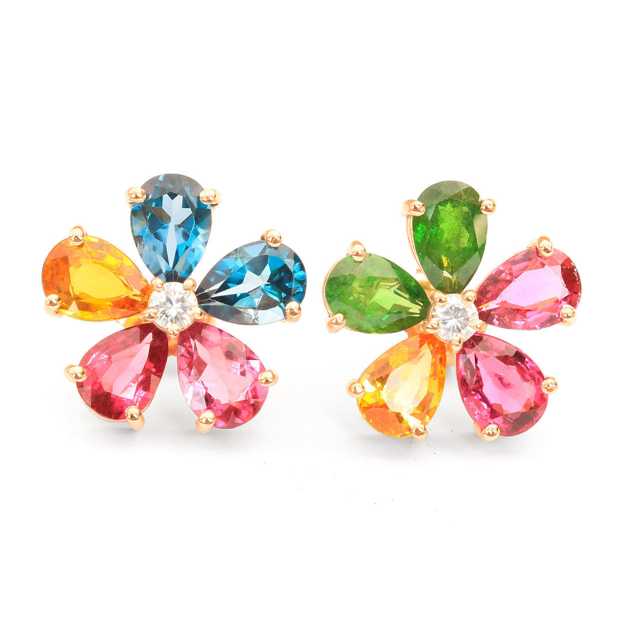 Flowers Stud Earrings Colorful Gemstone - sillyshinydiamonds