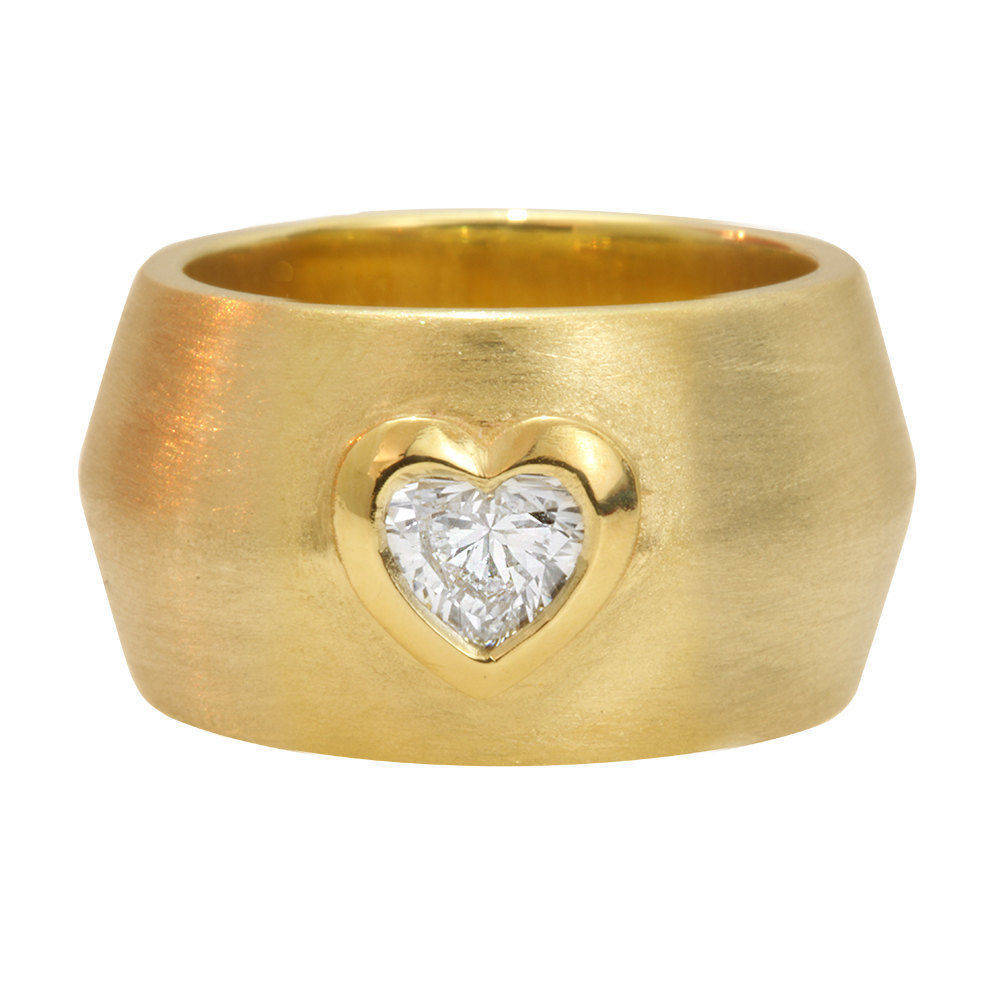 Tal - Heart Diamond & Gold Wide Statement Ring - sillyshinydiamonds
