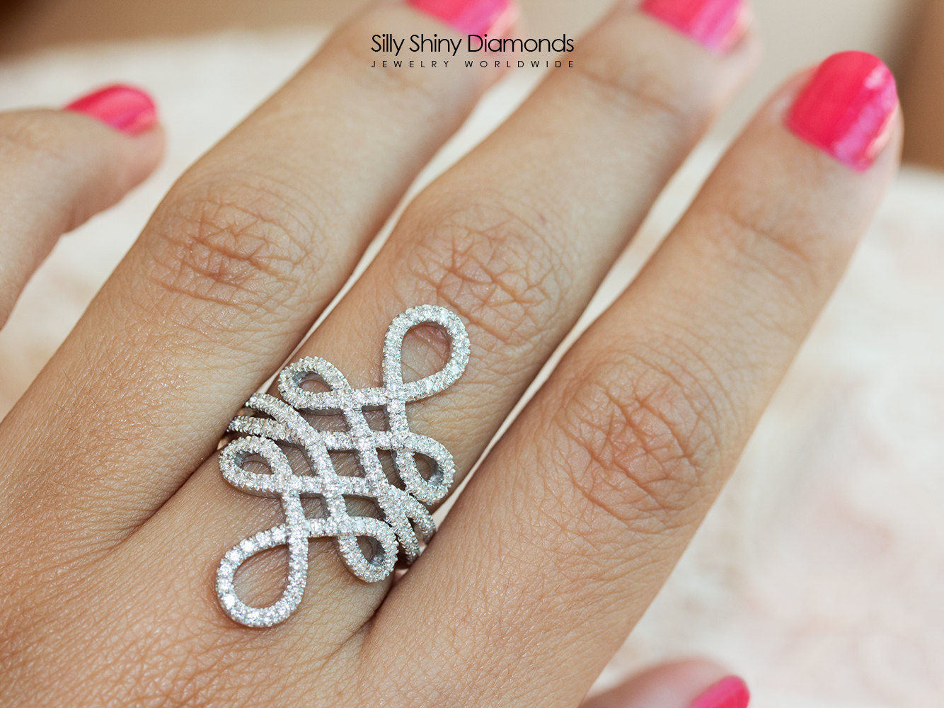 Statement Infinity Knot Wide Lace Diamond Ring - sillyshinydiamonds