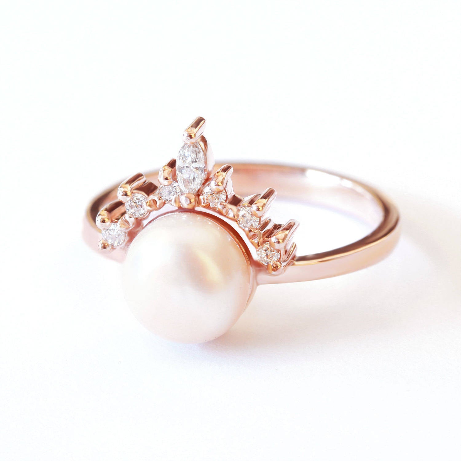 Romi Pearl & Diamonds Ring - sillyshinydiamonds