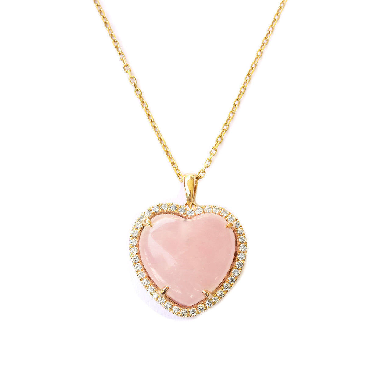 Aphrodite Rose Quartz Heart & Diamond Halo Pendant Necklace - sillyshinydiamonds