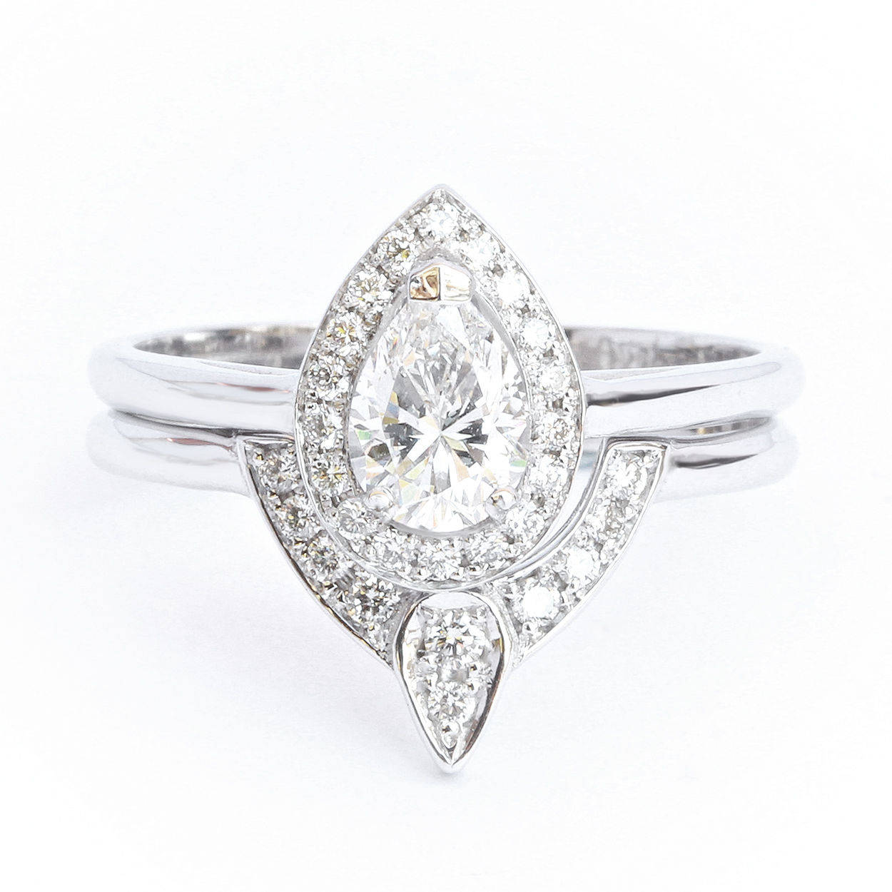 Pear Diamond Halo Wedding Ring Set - The 3rd Eye. Center 0.5 carat. TDW  0.7 carat - sillyshinydiamonds