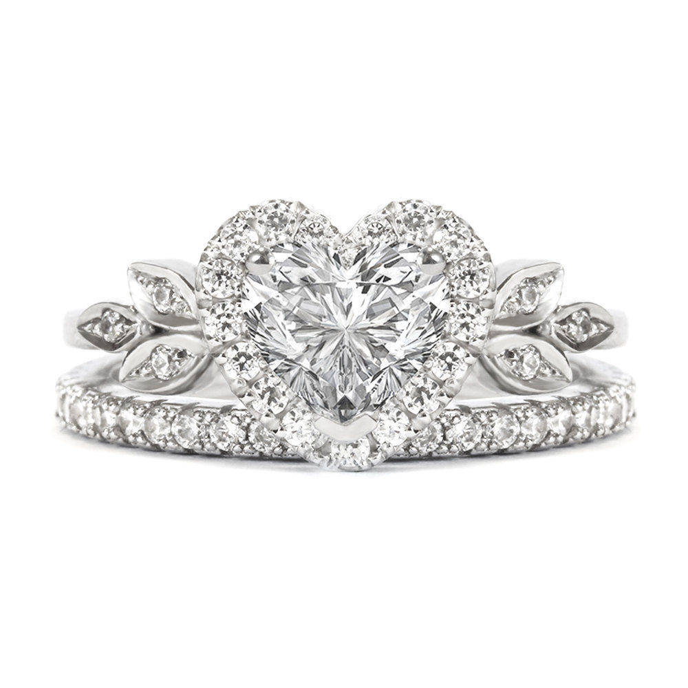 Heart Diamond Love Blossom Unique Engagement Rings Set - sillyshinydiamonds