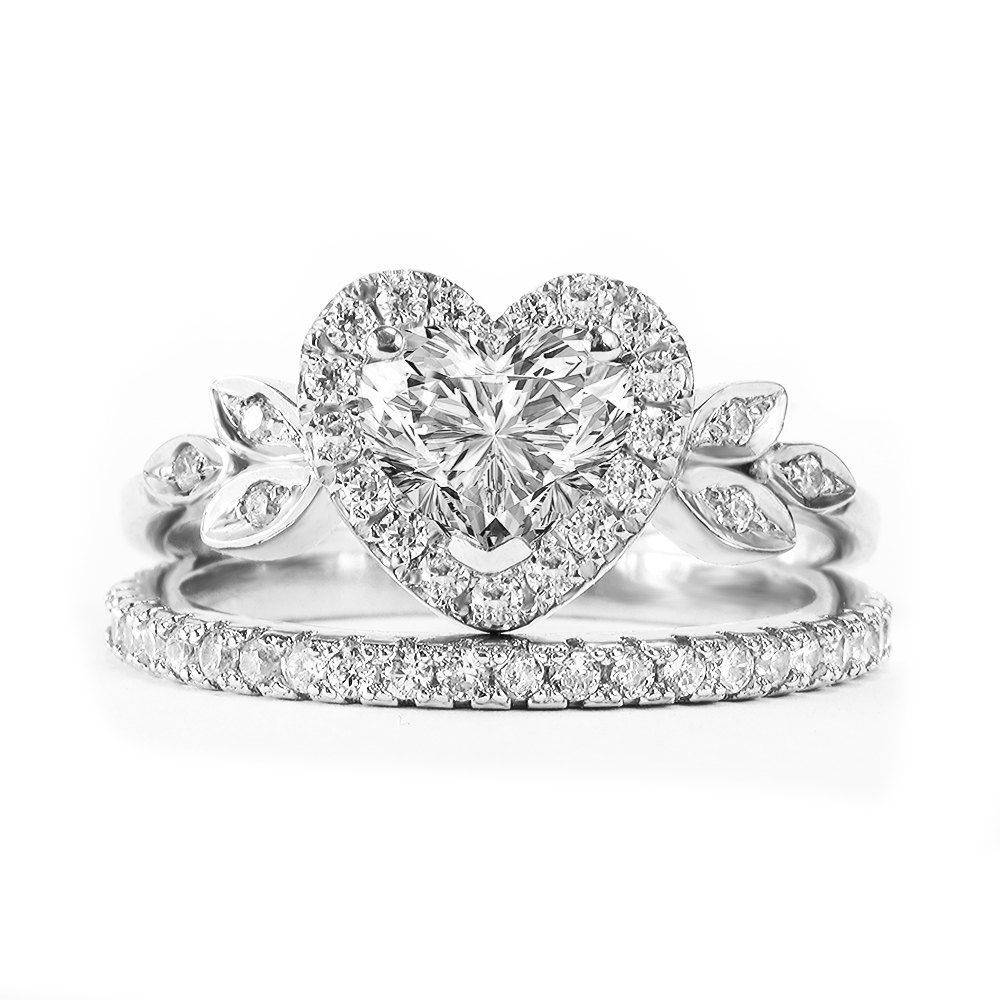 Heart Diamond Love Blossom Unique Engagement Rings Set - sillyshinydiamonds