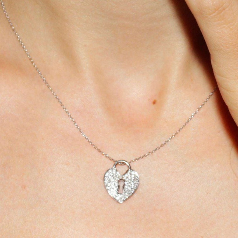 Heart Lock Diamond Pendant Necklace - sillyshinydiamonds