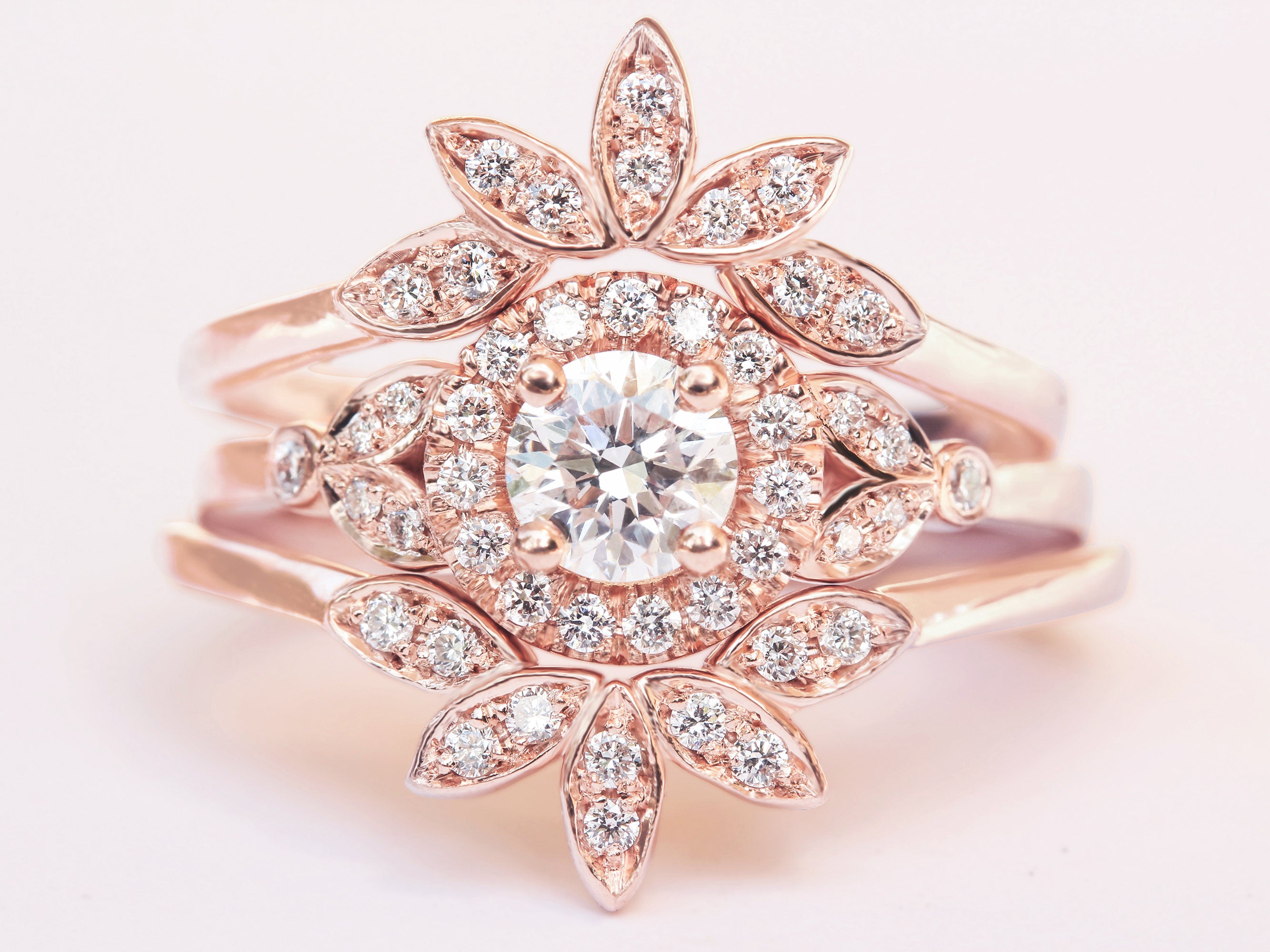 Rome 0.65 carat Three Diamond Unique Engagement Ring Set - sillyshinydiamonds