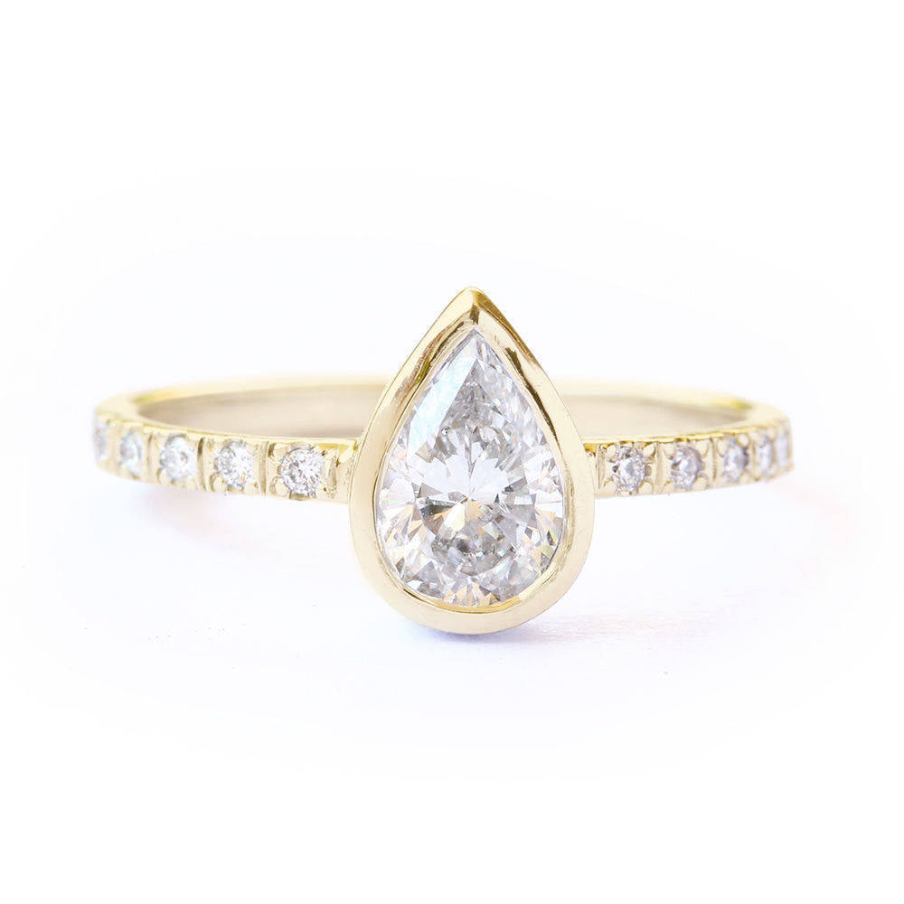 Bezel Set Pear Diamond Minimal Engagement Ring - sillyshinydiamonds