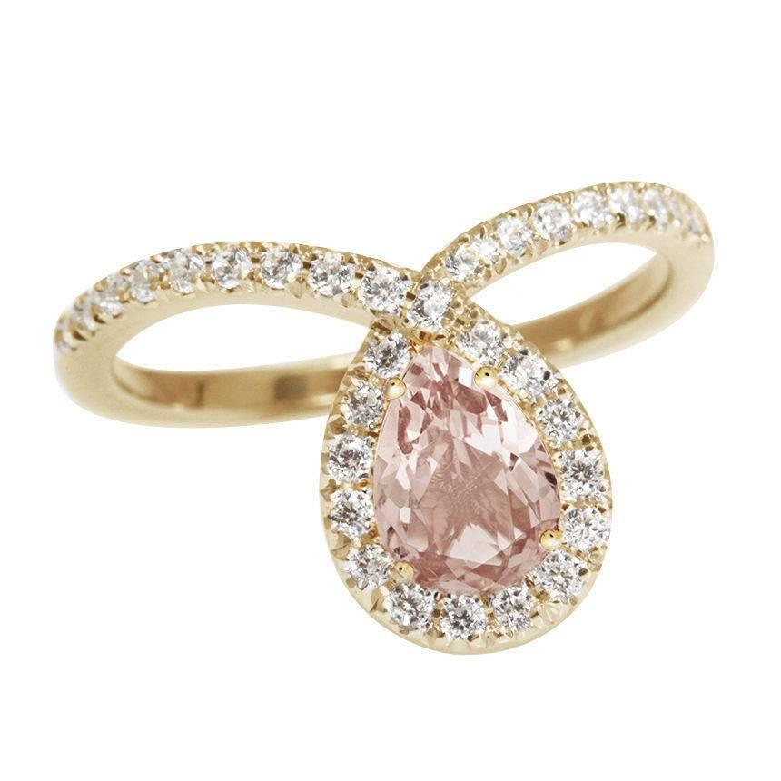 Bliss Pear Morganite & Diamond Halo Loop Unique Engagement Ring - sillyshinydiamonds