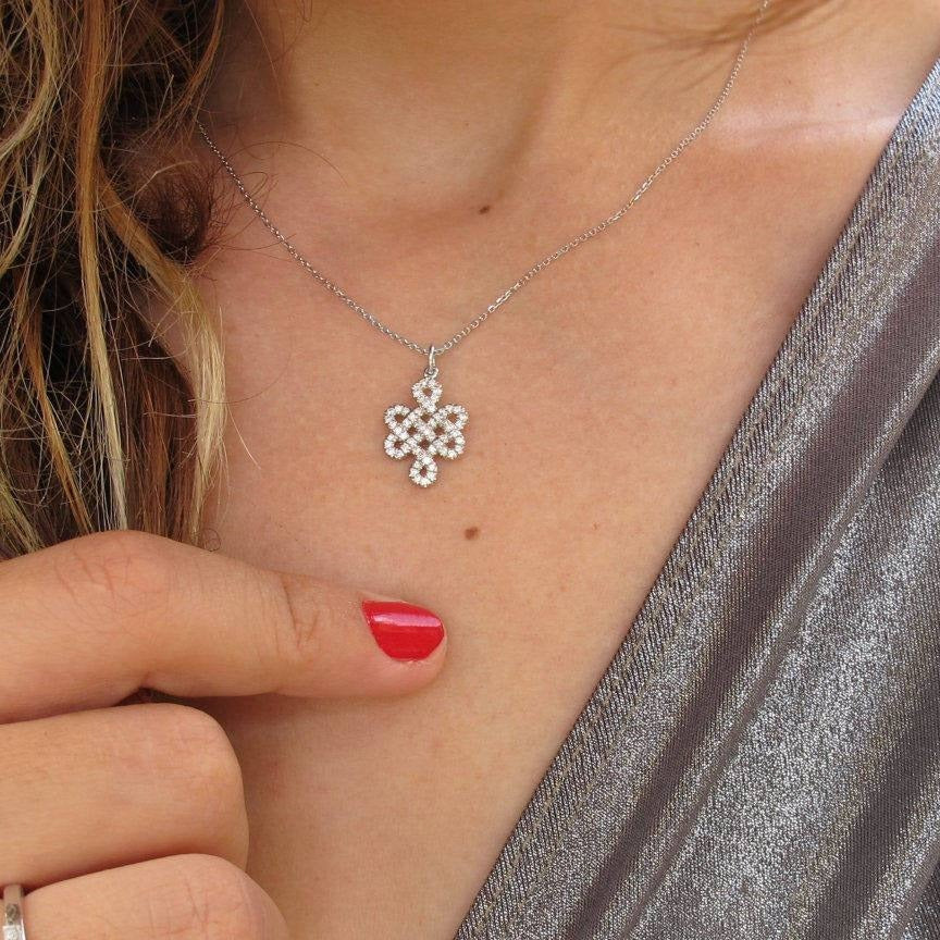 Endless Love Knot Diamond Necklace - sillyshinydiamonds  white gold 