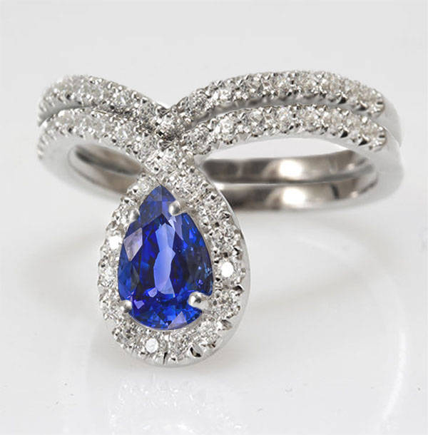 Bliss Pear Sapphire & Loop Diamond Halo Unique Engagement Ring - sillyshinydiamonds