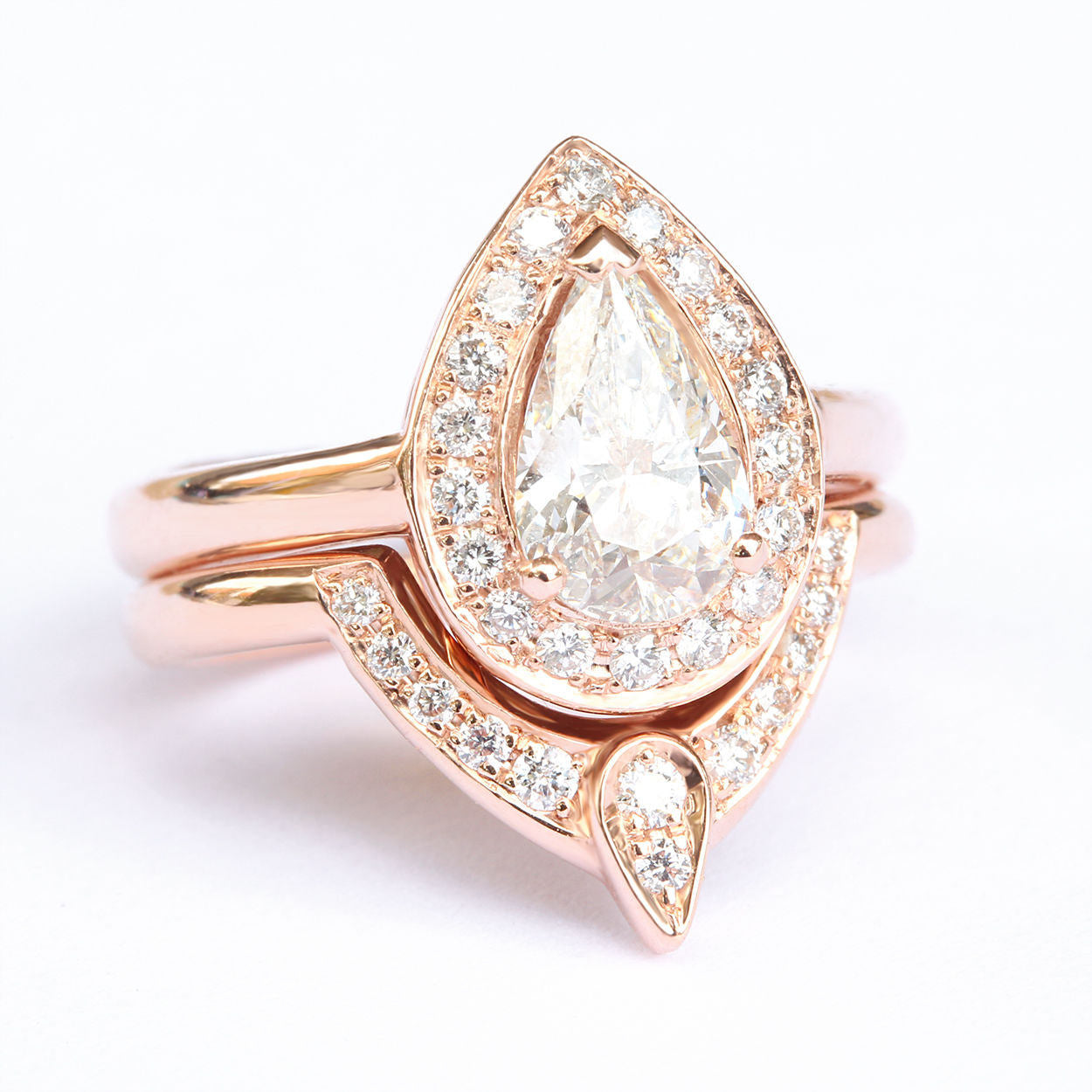 Pear 1.0ct Engagement & Wedding, The 3rd Eye Ring Bridal Set - sillyshinydiamonds