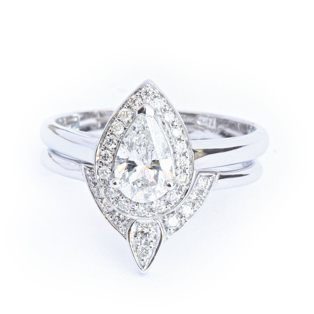 Pear Diamond Wedding Two Rings Set - The 3rd Eye | sillyshinydiamonds