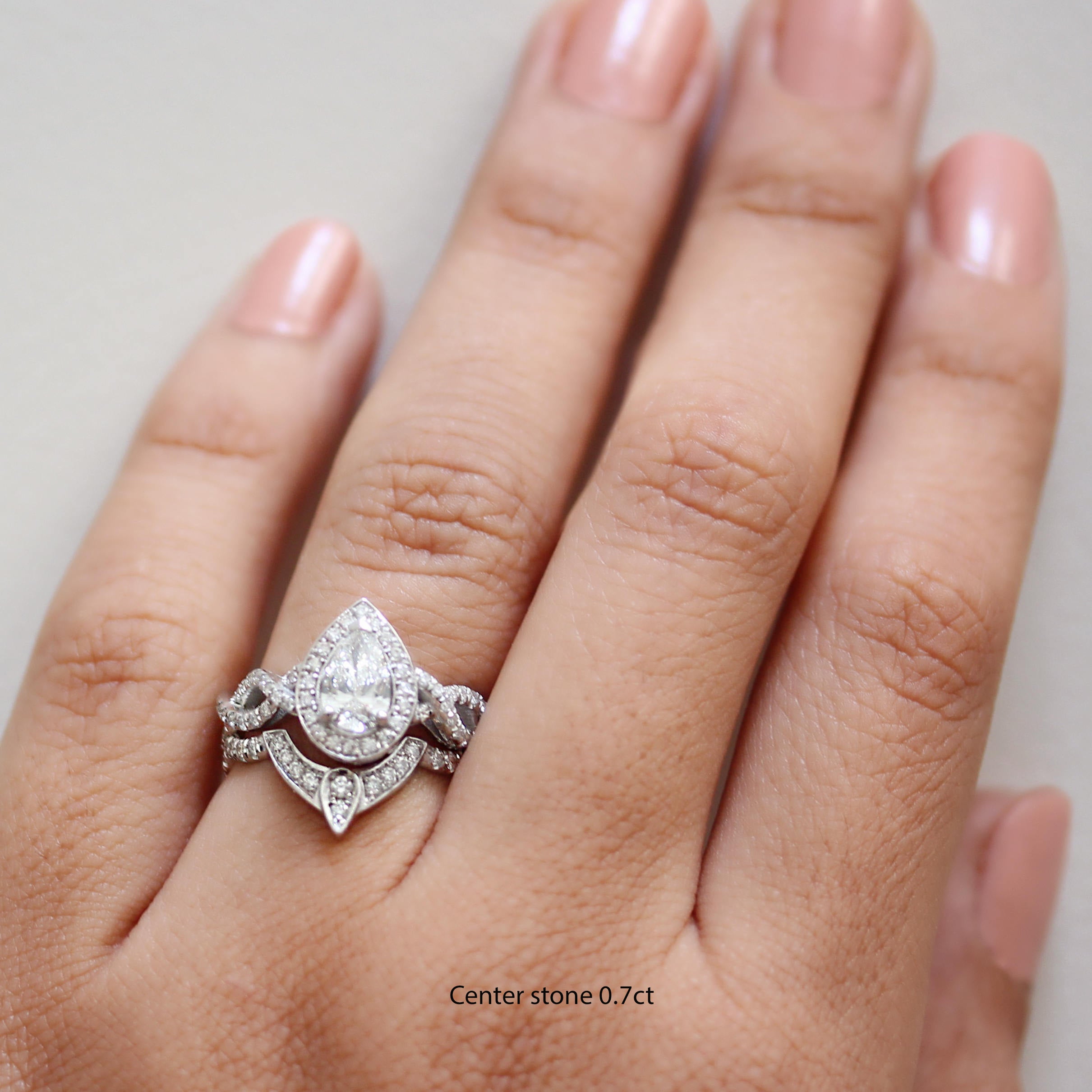Pear Halo Diamond Twist Band Engagement Ring & Nesting Band - "The 3rd Eye" ♥