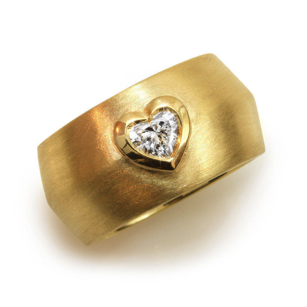 Tal - Heart Diamond & Gold Wide Statement Ring - sillyshinydiamonds