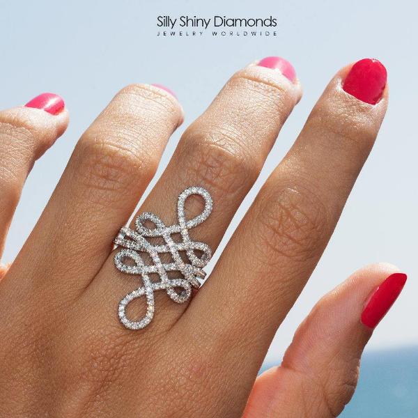 Statement Infinity Knot Wide Lace Diamond Ring - sillyshinydiamonds