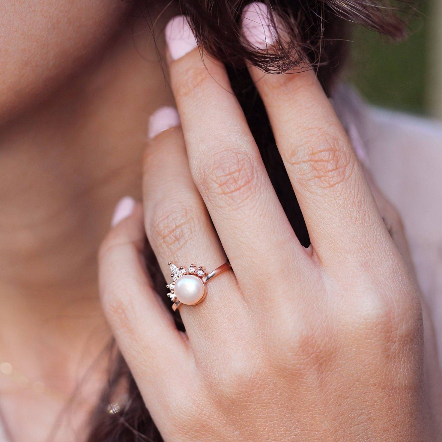 Pink pearl diamond ring Clearance
