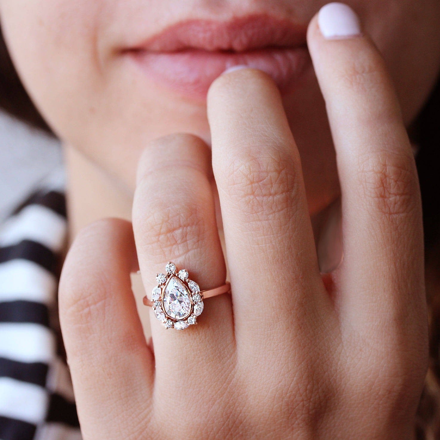 Pear Moissanite & Unique Diamonds Halo Engagement Ring Ballerina - sillyshinydiamonds
