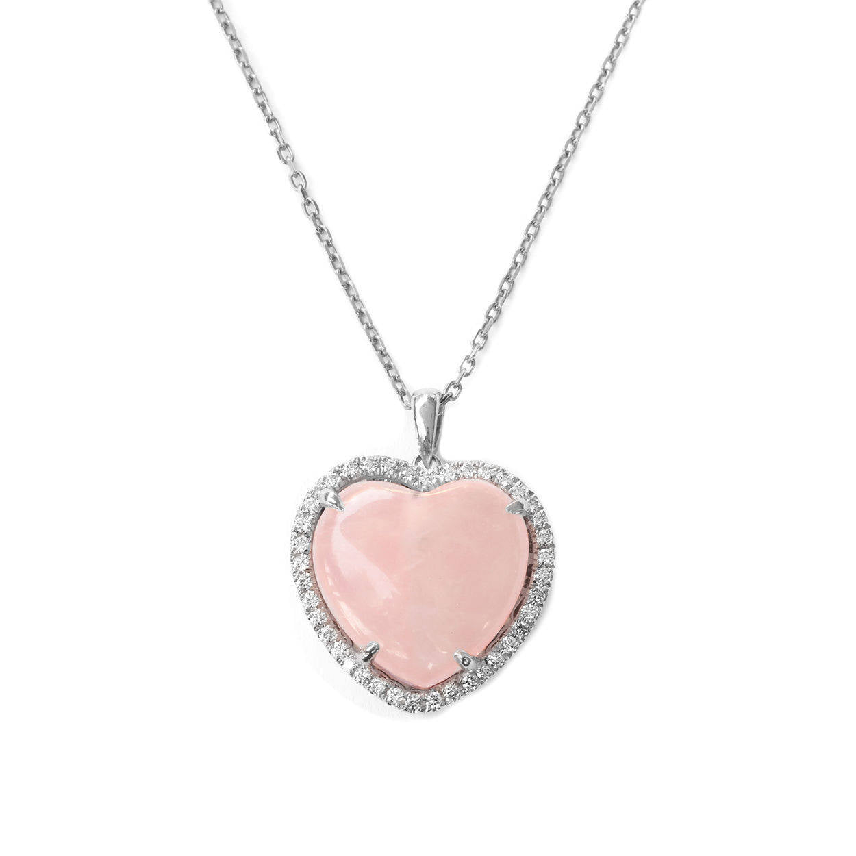 Aphrodite Rose Quartz Heart & Diamond Halo Pendant Necklace - sillyshinydiamonds