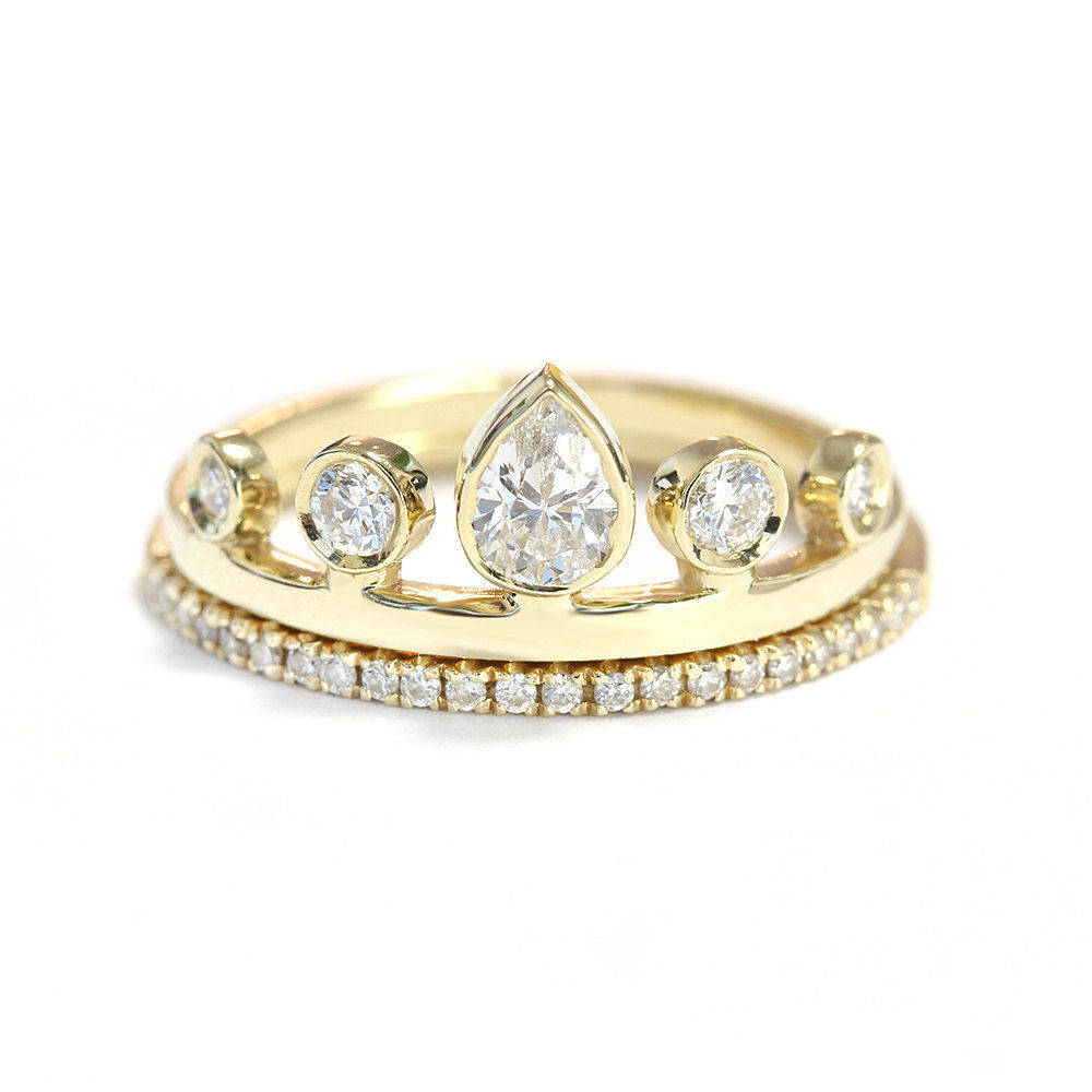 Tiara Pear Diamond Stacking Ring Set - sillyshinydiamonds