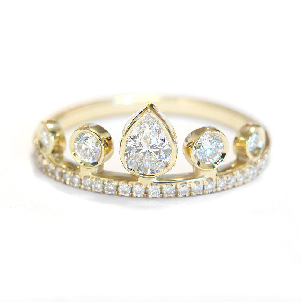 Meraki Pear Diamond Unique Tiara Engagement Ring - sillyshinydiamonds