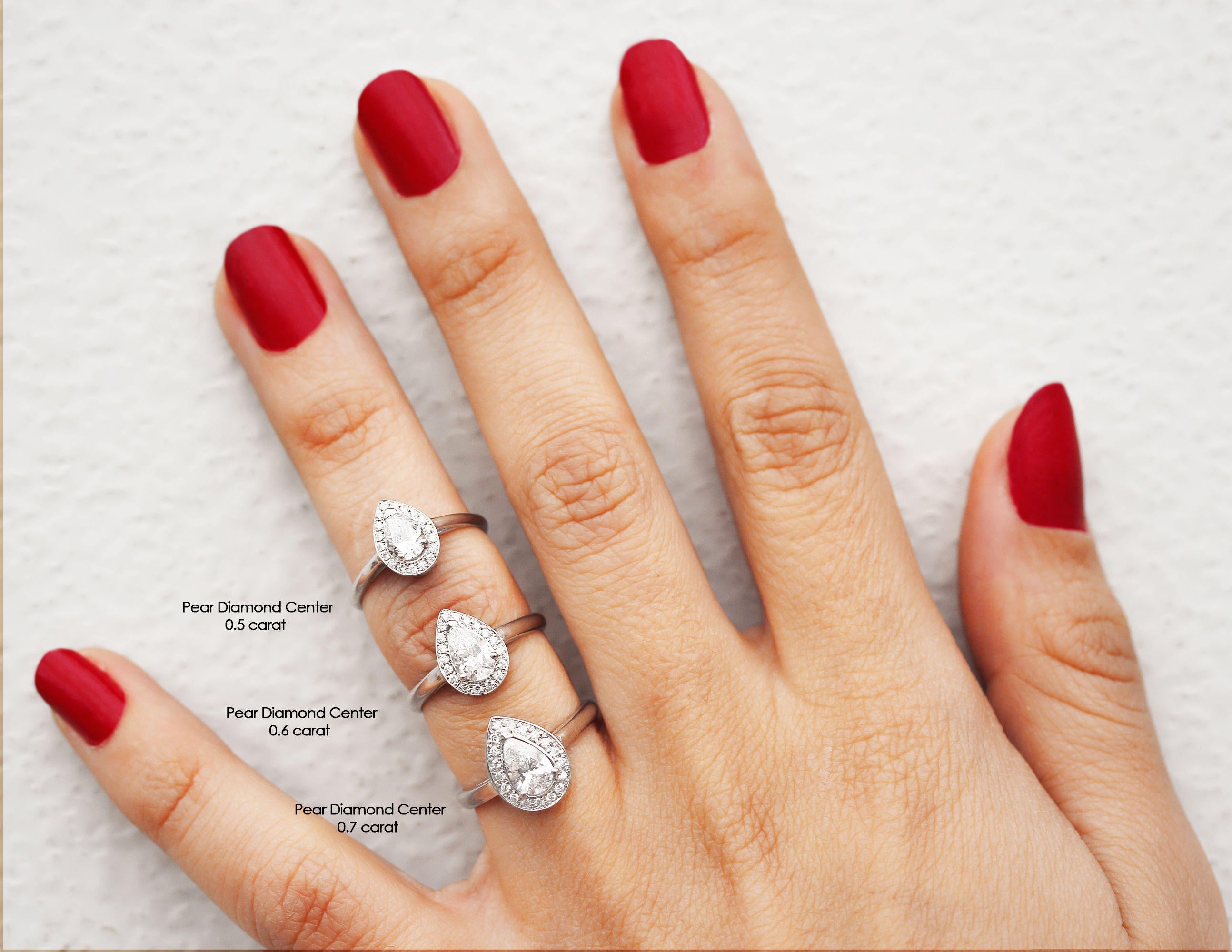 Pear Diamond Halo Wedding Ring Set - The 3rd Eye. Center 0.5 carat. TDW  0.7 carat - sillyshinydiamonds