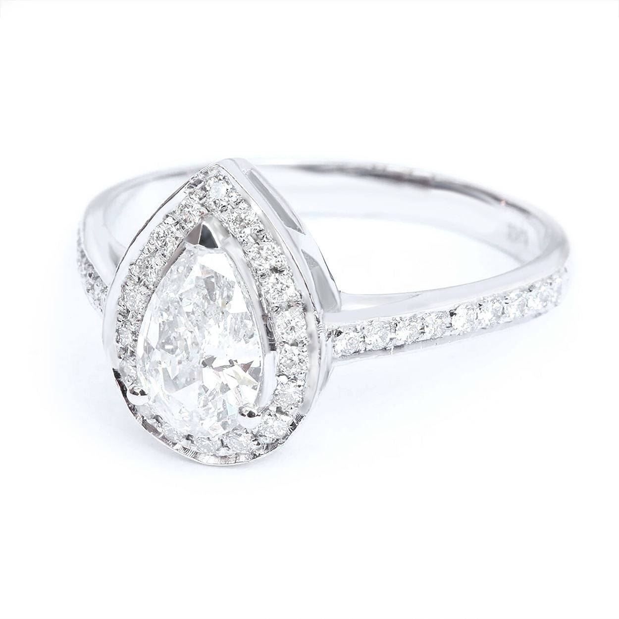 Pear Diamond Ring With One Matching Sideband, Wedding Two Rings Set  "Nia" & "Hermes"  ♥