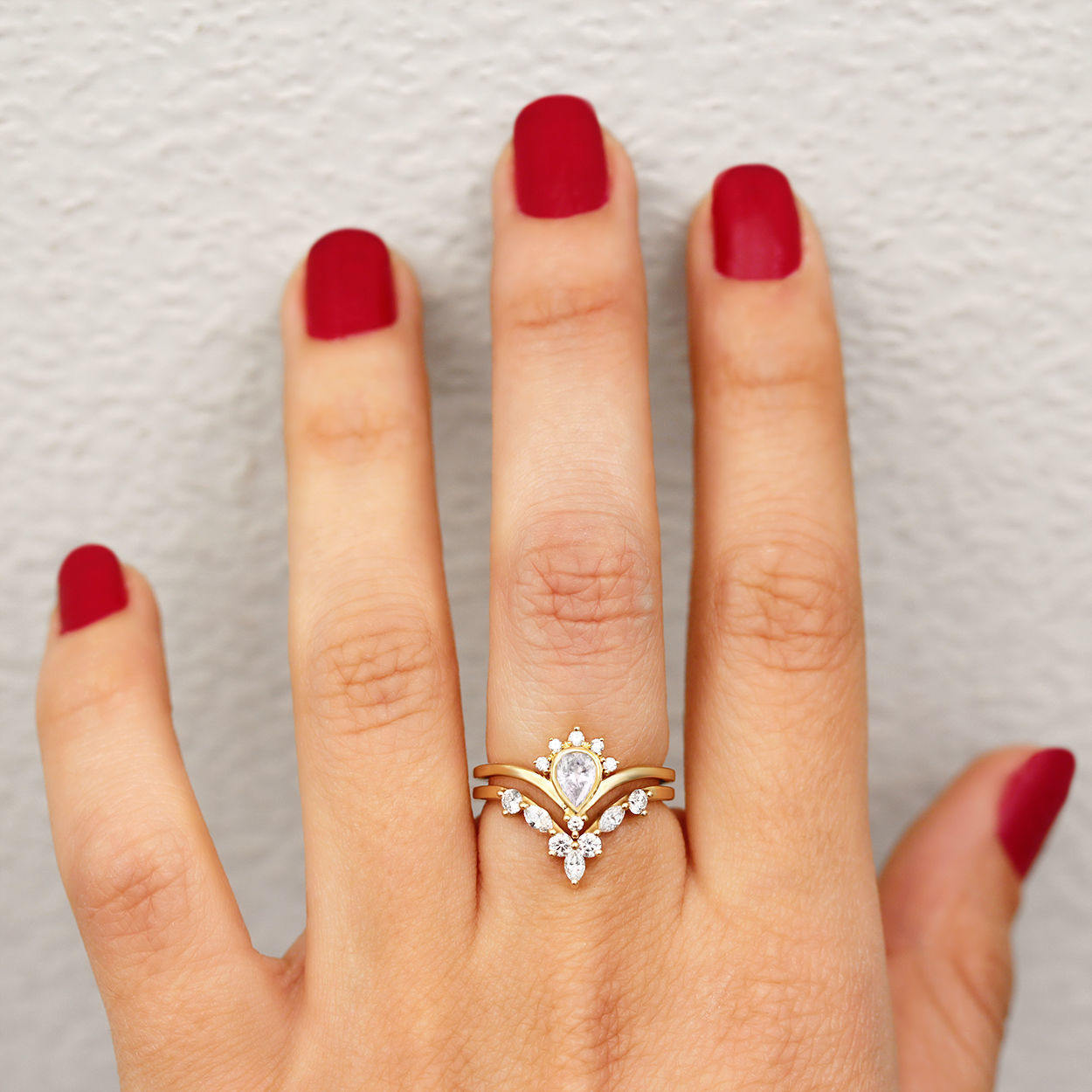 Pear diamond Unique Engagement Rings Set Valentia & Hermes - sillyshinydiamonds