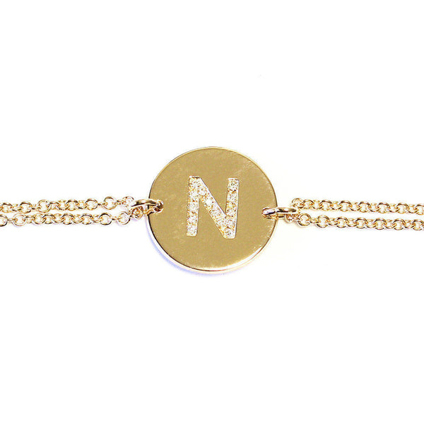 Big Disc Diamond Initial Personalized Gold ID Bracelet sillyshinydiamonds