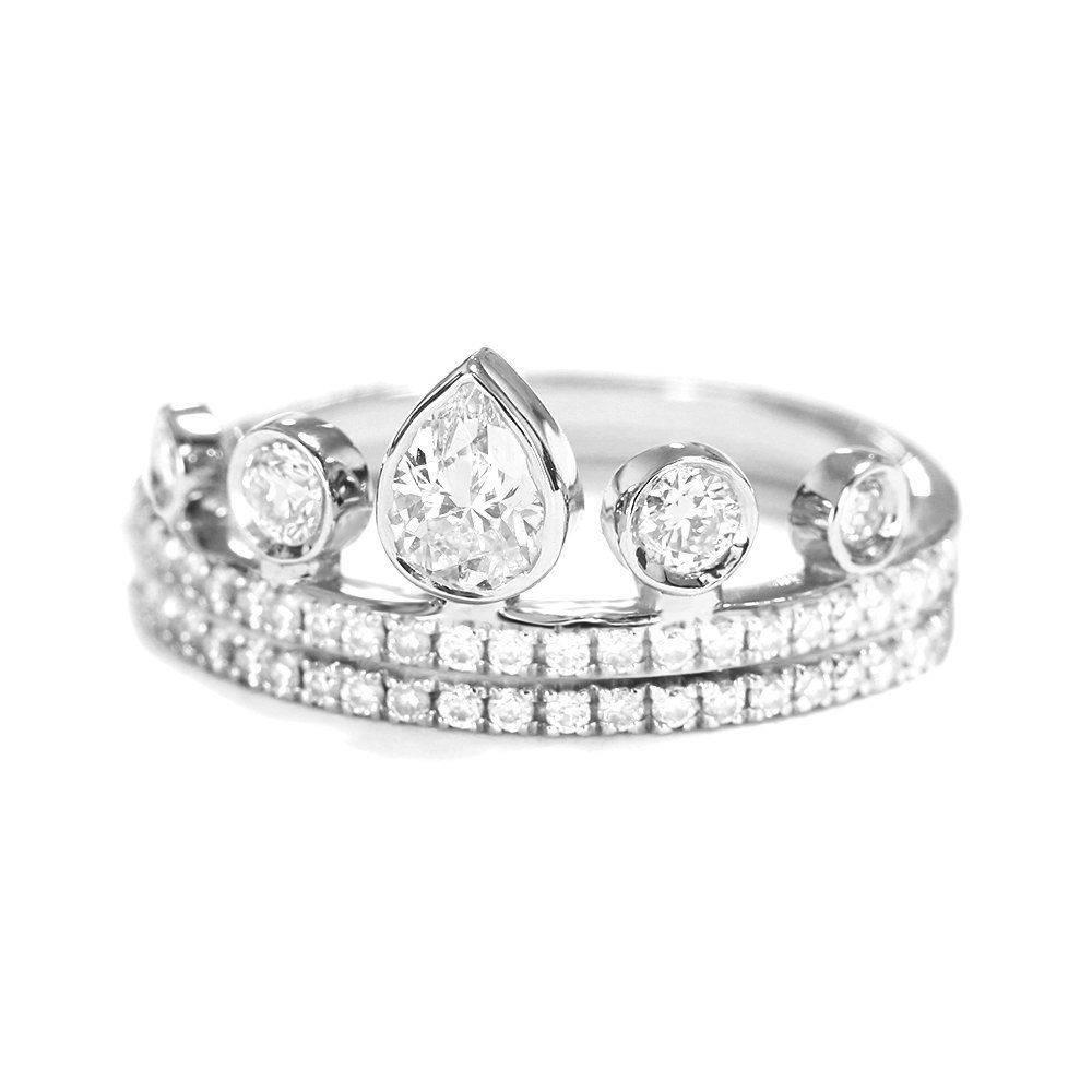 Meraki Pear Diamond Crown Tiara Unique Stacking Rings Set - sillyshinydiamonds