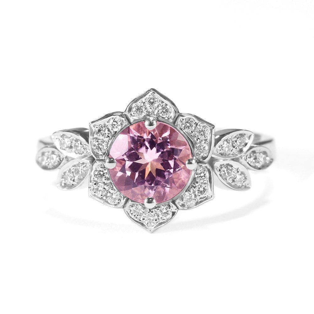 Tourmaline & Diamond Lily Flower Engagement Ring - sillyshinydiamonds