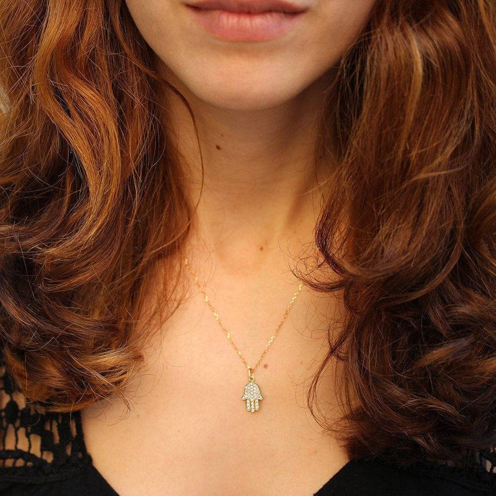 Diamond Hamsa Pendant Necklace, Evil Eye Fine Jewelry - sillyshinydiamonds