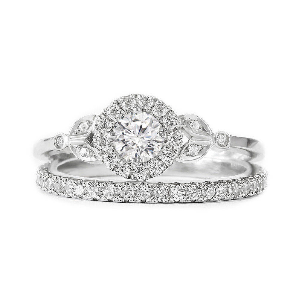 Rome Crown Unique Diamond Engagement Ring with Matching Pave Diamonds Ring, Diamond Wedding Ring set. - sillyshinydiamonds