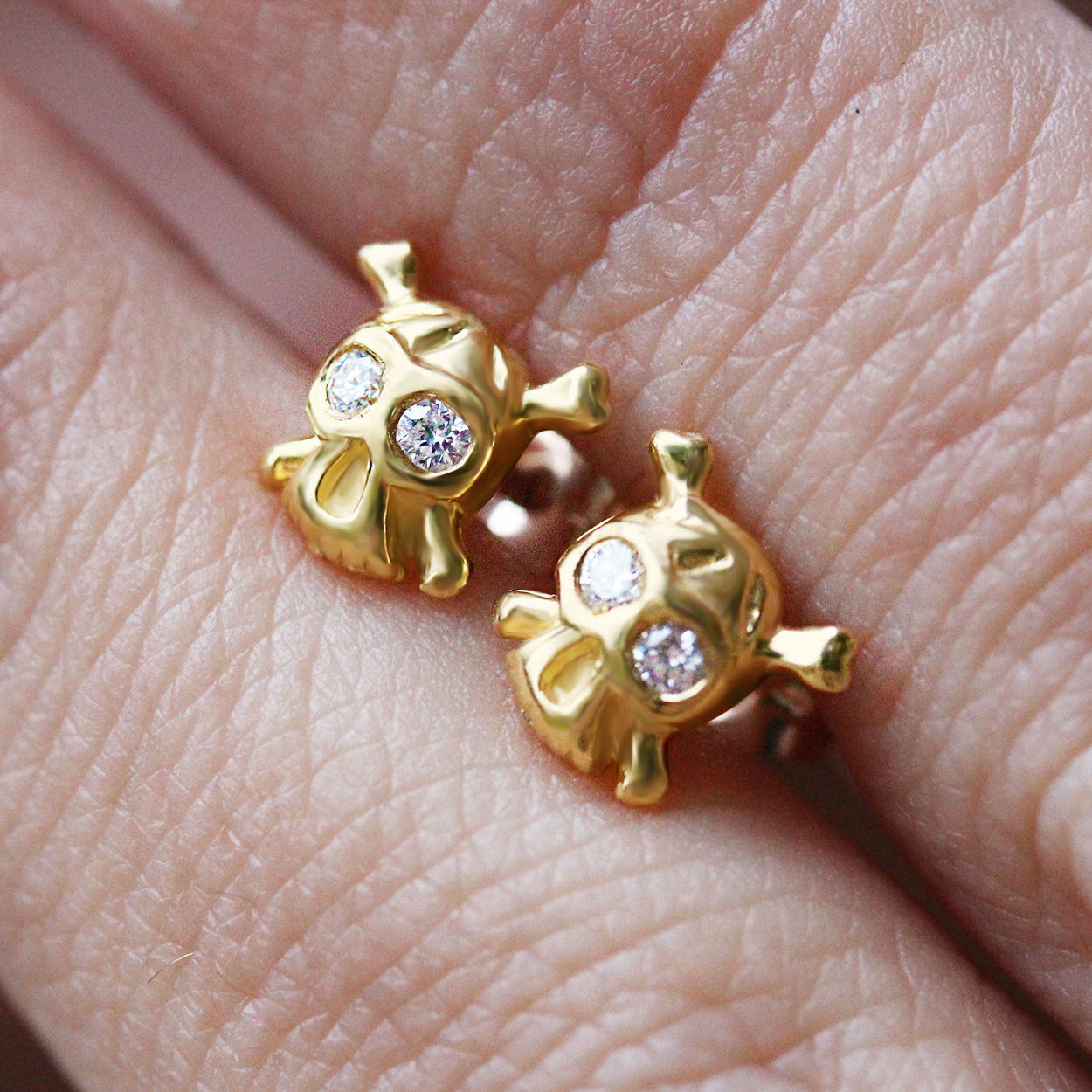Tiny Skulls Diamond Eyes Stud Earrings - sillyshinydiamonds