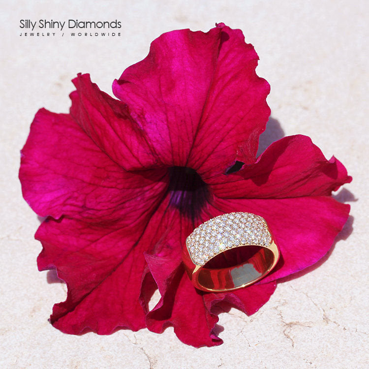 Wide Pave Diamond Band, 7 Rows Anniversary Diamond Ring, 14k Solid Gold - sillyshinydiamonds