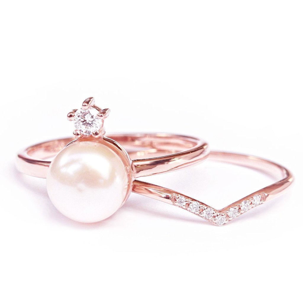Pearl & Diamond Minimal Promise Rings - sillyshinydiamonds